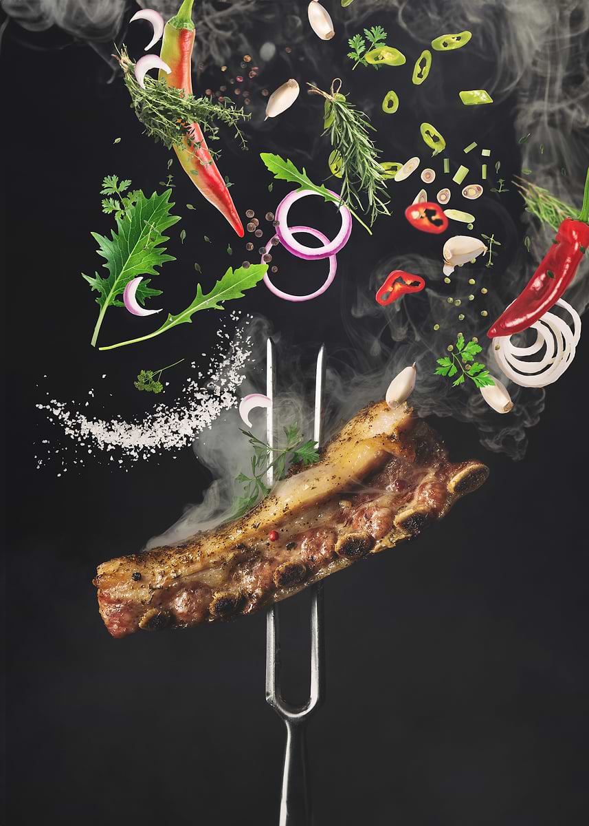 Poster Ribs 'Grilled Ribs with Smoke and Spices' Poster, picture, metal print ...