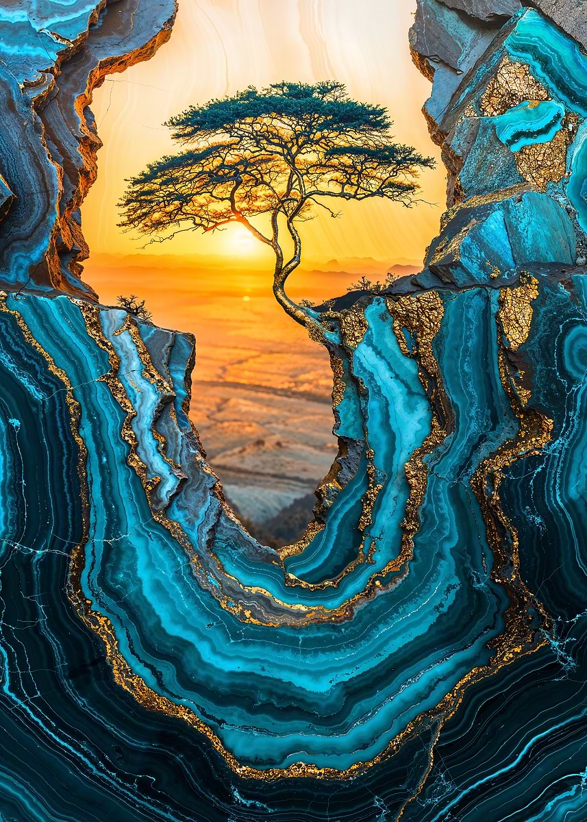 Gemstone Savannah Sunset — from the Abstract Nature Kintsugi collection, a Pixaverse metal print
