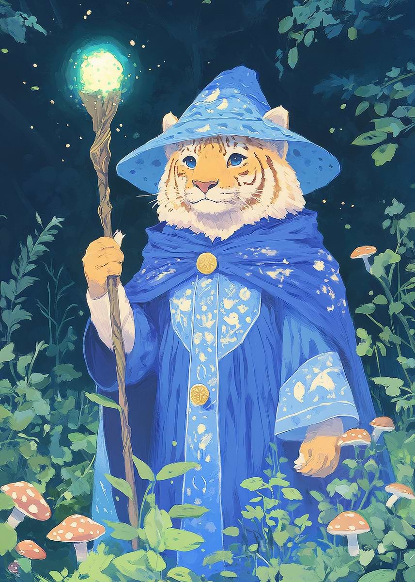 Tigerman Wizard 'Tiger Wizard in Forest' Poster, picture, metal print, paint by Lily ...