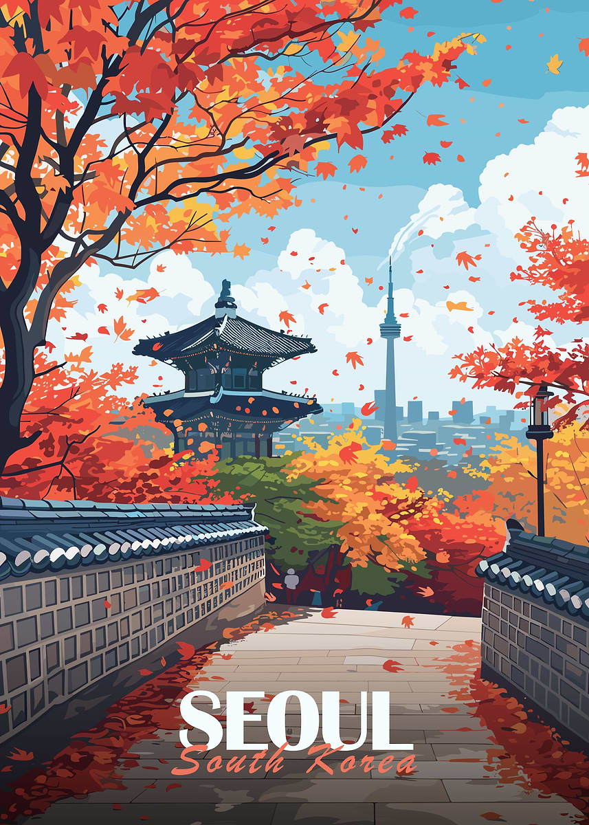 Seoul Autumn Landscape' Poster, picture, metal print, paint by Seoul Autumn Landscape' Poster, picture, metal print, paint by