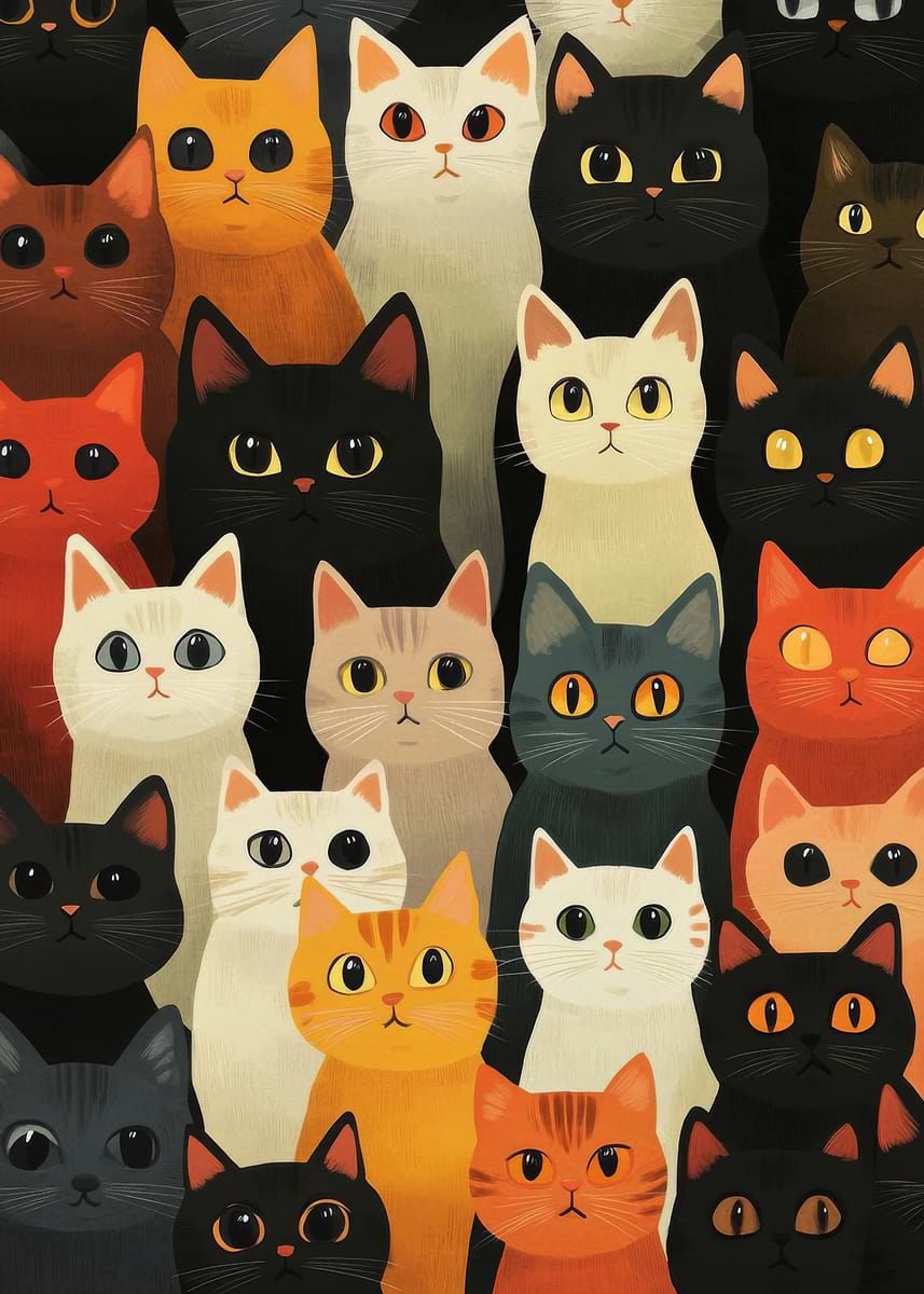 'Cat Crowd Illustration' Poster, picture, metal print, paint by Byrdyak ...