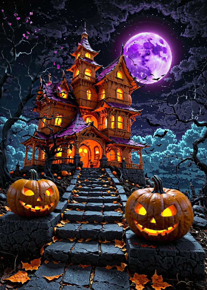 'Haunted House Halloween' Poster, picture, metal print, paint by City ...