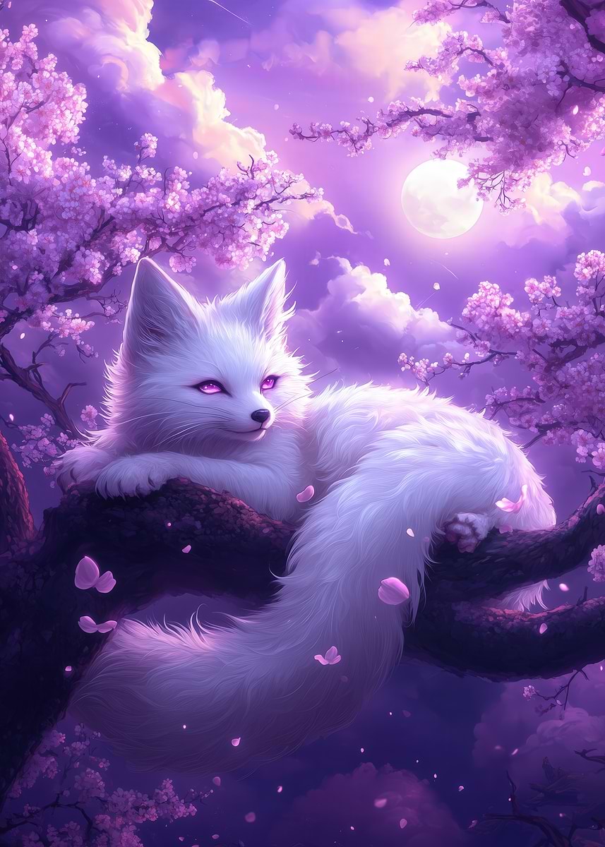Purple Fox Grußkarte, Motiv: Mond & Wald Im Gothic-Stil, 14,5 X 14,5 Cm, Glatte Oberfläche