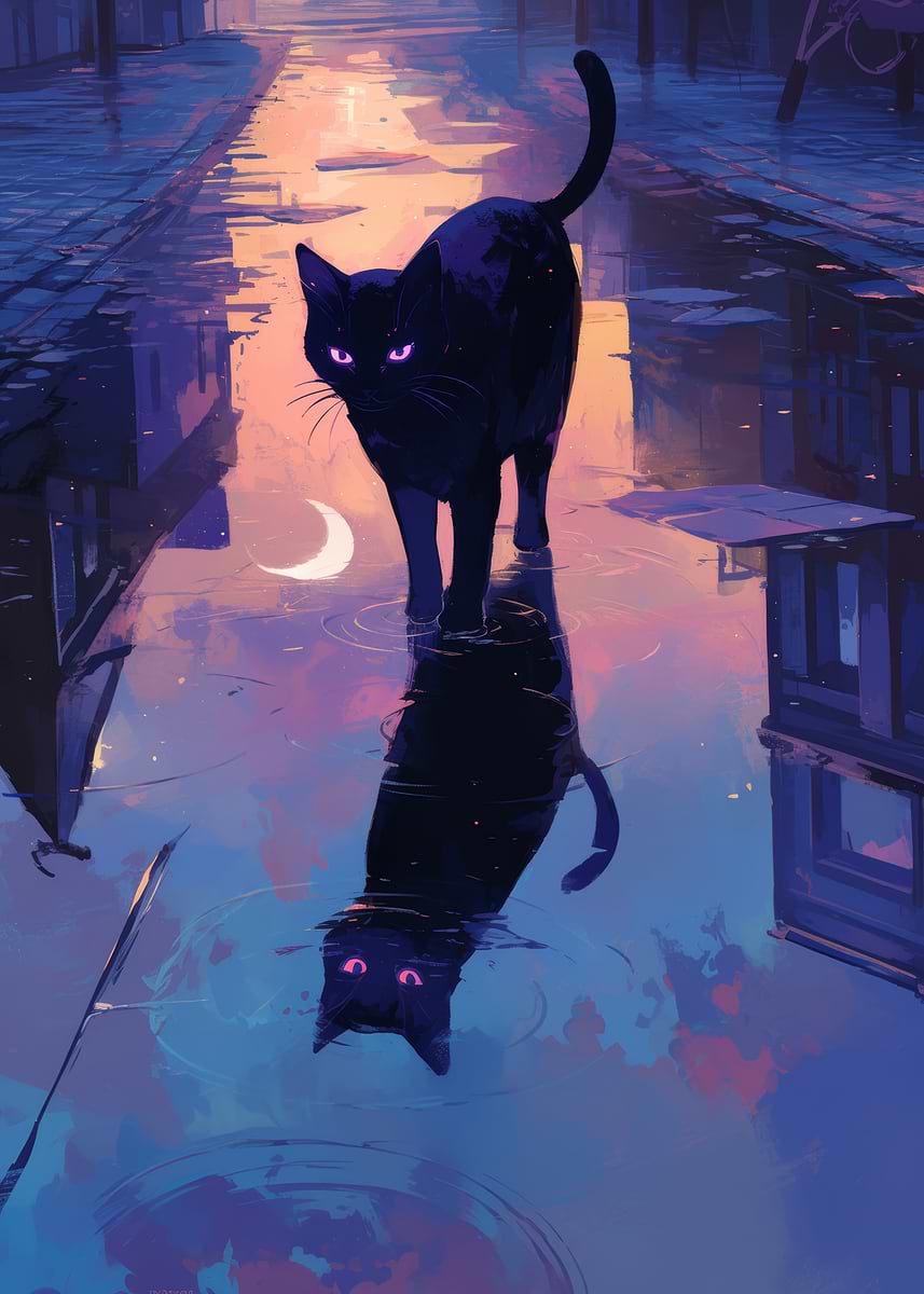 Black Cat Reflection' Poster, picture, metal print, paint by Anass