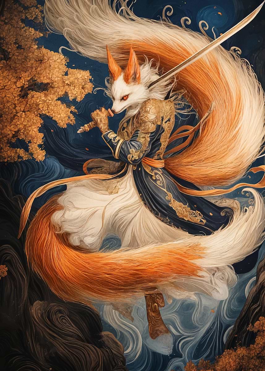 Kitsune Warrior Japan' Poster, picture, metal print, paint by
