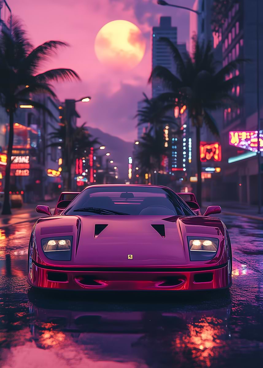額縁 Displate YellowFerrari Limited Poster Ferrari 458 Yellow Poster Style Wall Art