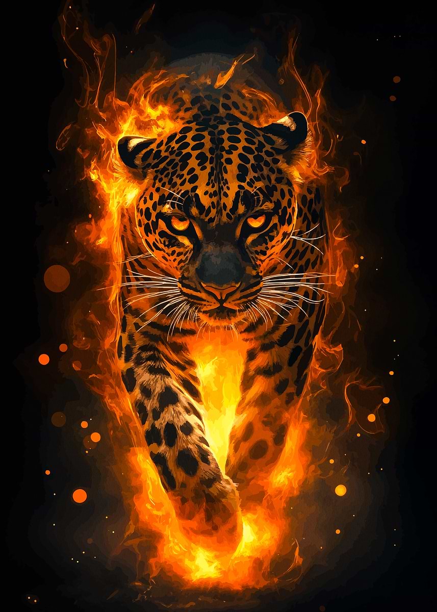 Fiery Leopard' Poster, picture, metal print, paint by WeldonMetz