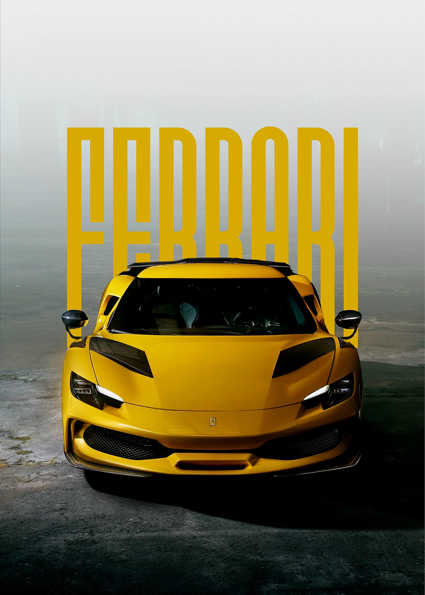 額縁 Displate YellowFerrari Limited Poster Yellow Ferrari Sports Car' Poster, picture, metal print