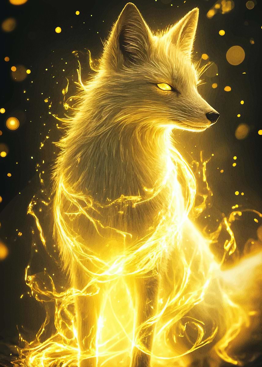 Golden Fox Kitsune Japan' Poster, picture, metal print, paint by
