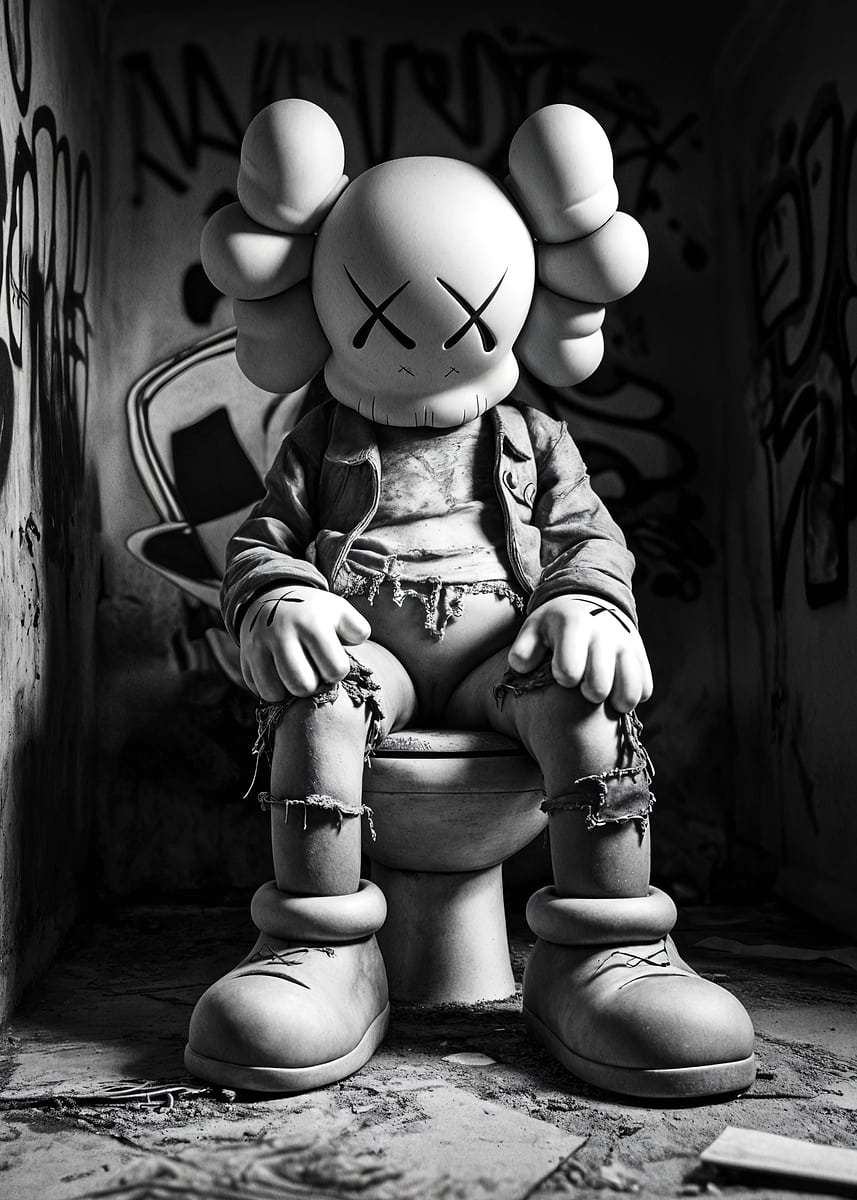 KAWS Figure on Toilet' Poster, picture, metal print, paint by