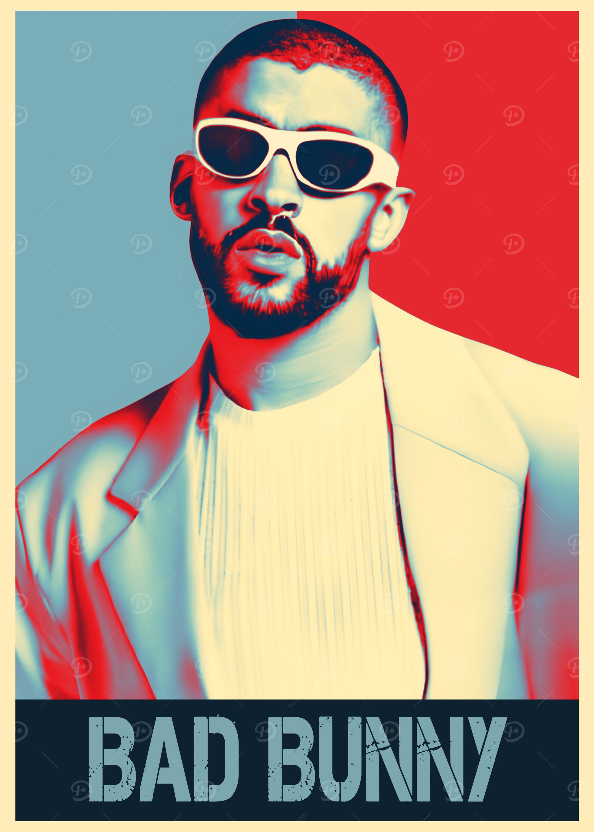 Bad Bunny Poster' Poster, picture, metal print, paint by CLOVE