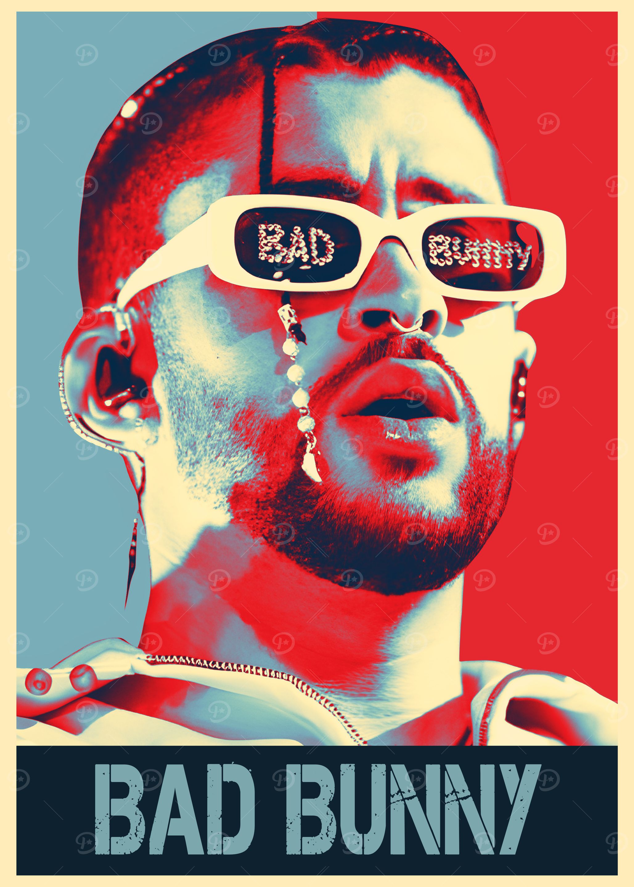 Bad Bunny Poster' Poster, picture, metal print, paint by CLOVE