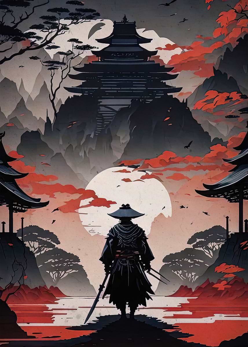 Samurai Japanese Landscape' Poster, picture, metal print, paint by
