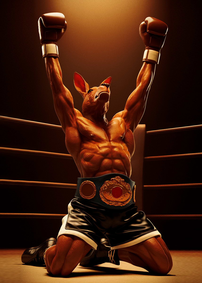 Kangaroo Boxer Champion' Poster, picture, metal print, paint by