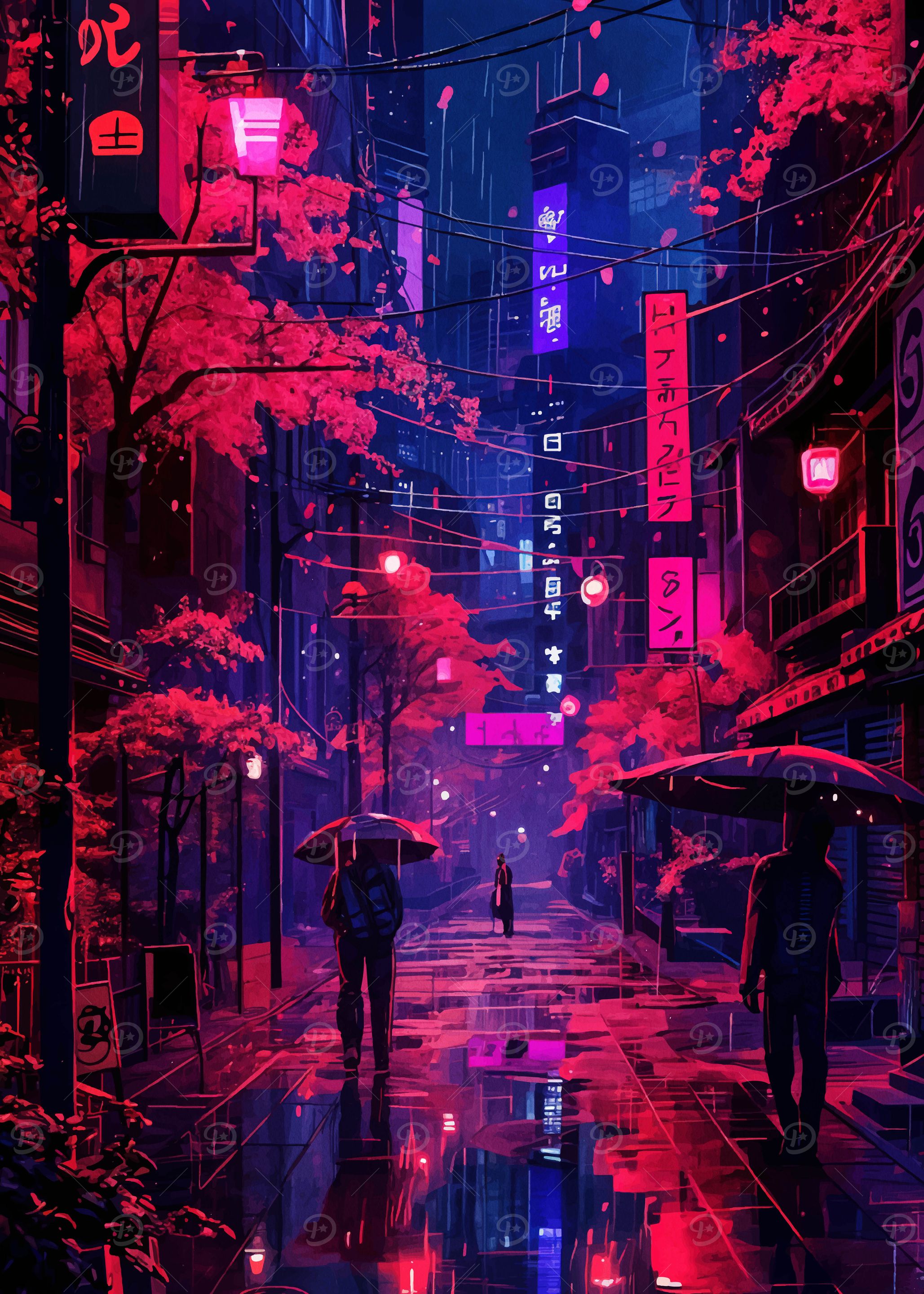 Neon Rain in Japan' Poster, picture, metal print, paint by Japan