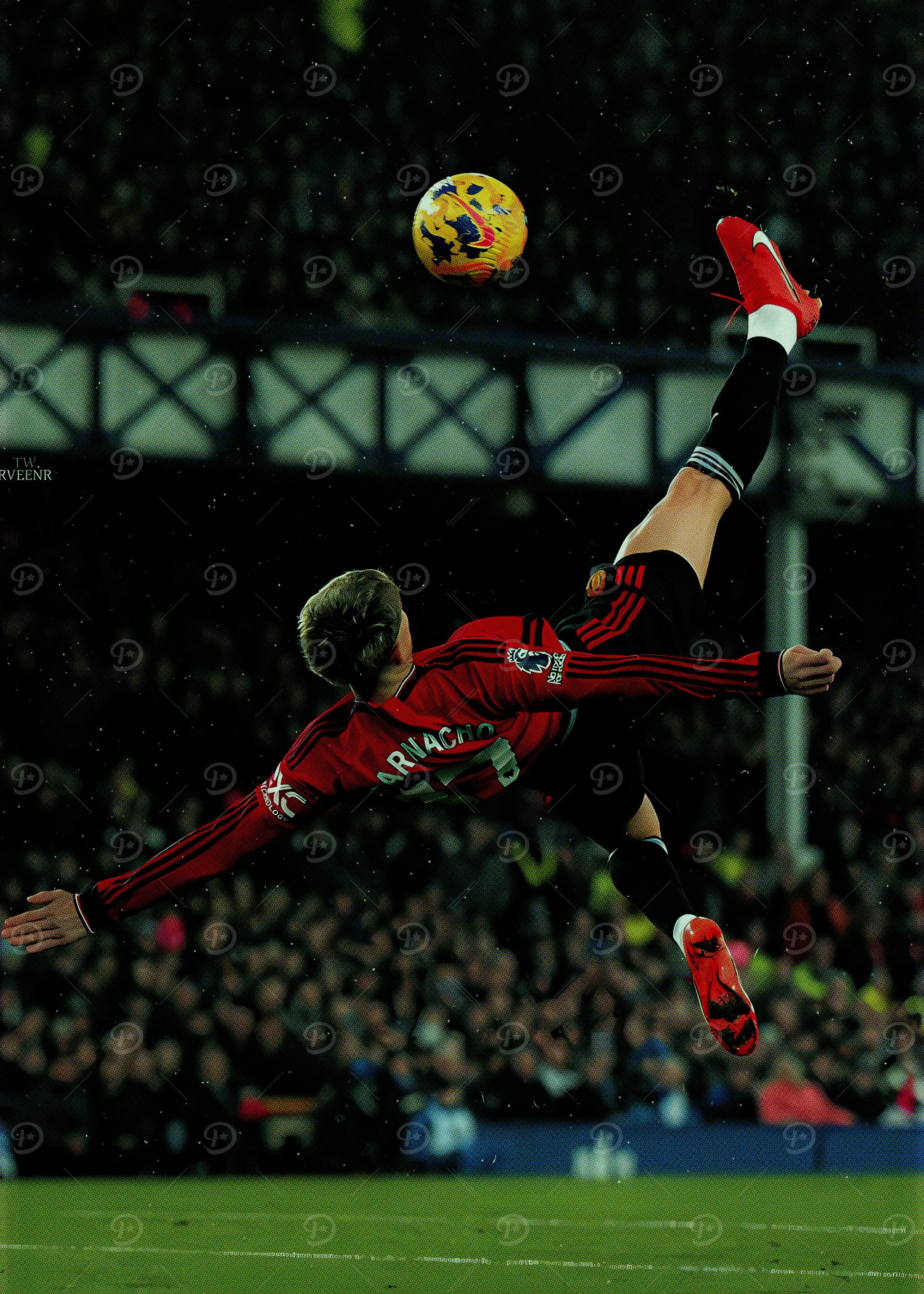 Garnacho bicycle kick' Poster, picture, metal print, paint by Hynn