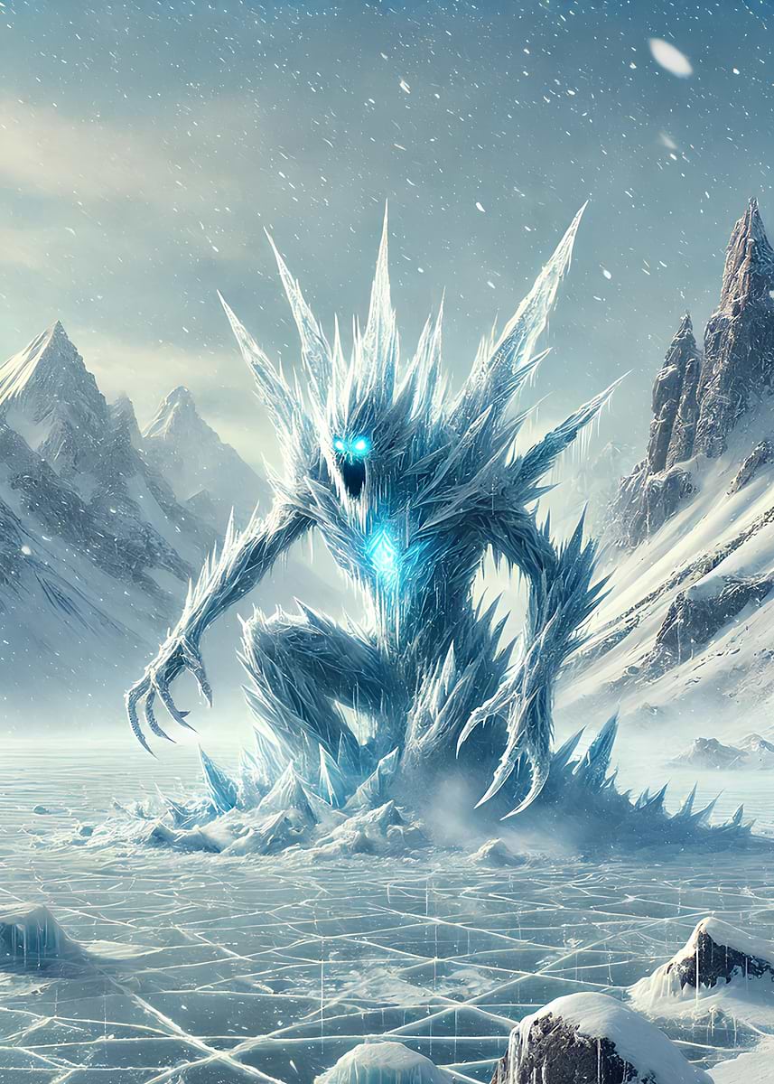 'Ice Monster in Frozen Landscape' Poster, picture, metal print, paint ...
