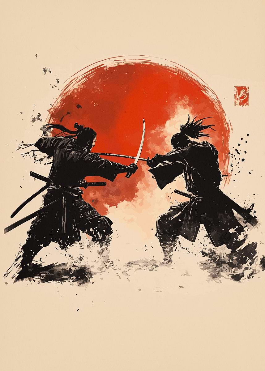 Samurai Duel' Poster, picture, metal print, paint by Wallace