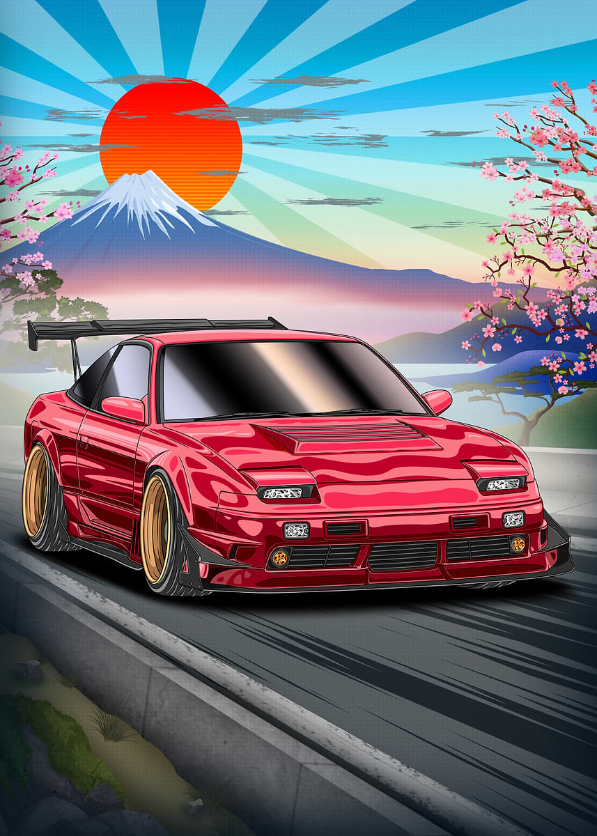 Nissan 180SX Japanese Sports Car Art' Poster, picture, metal print