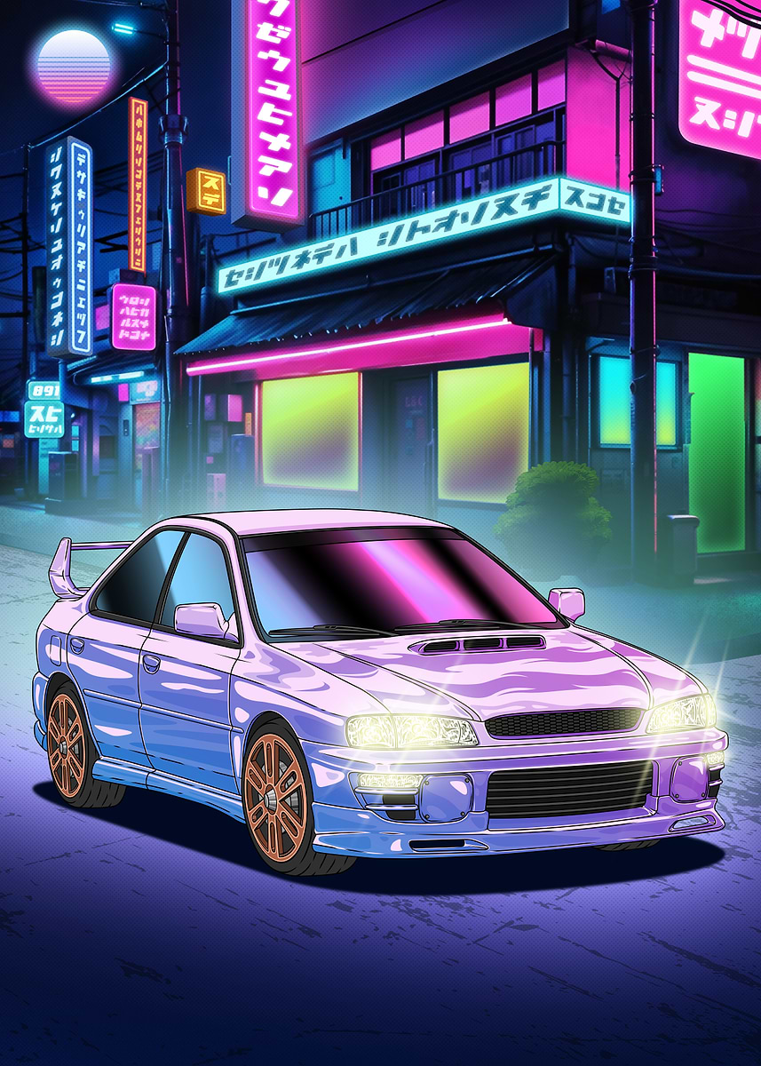Subaru Impreza WRX 22B Neon Night' Poster, picture, metal print