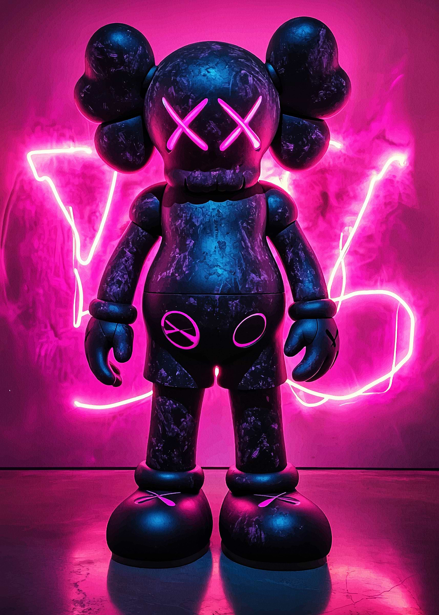 KAWS Figure Neon Art' Poster, picture, metal print, paint by Conna