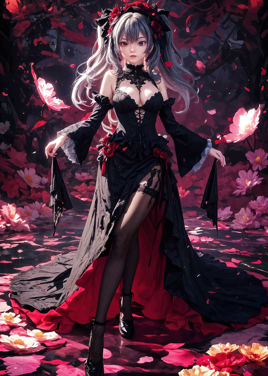 anime dress black Gothic Butterfly Gothic Architecture Black Dress Black Hair Anime Girls Anime Missile22 Matte Finish Poster Paper Print - Animation & Cartoons posters in India