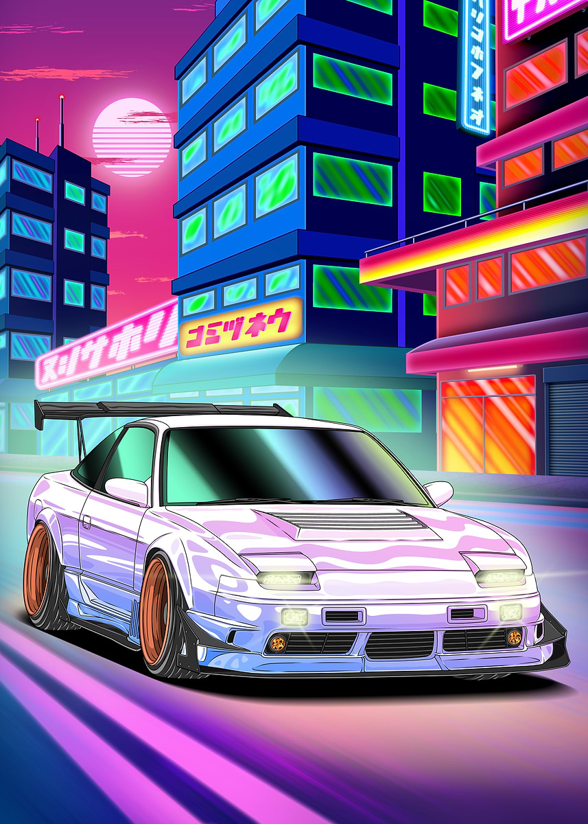 Nissan 180SX Tokyo City Night ' Poster, picture, metal print