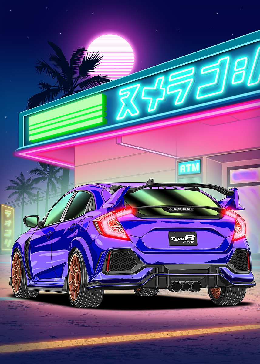 Honda Civic Type R FK8 Neon Night' Poster, picture, metal print