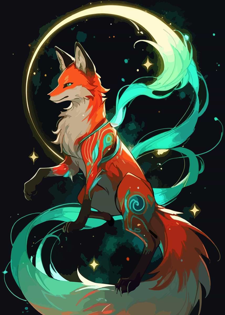 Mystical Fox with Celestial Glow' Poster, picture, metal print