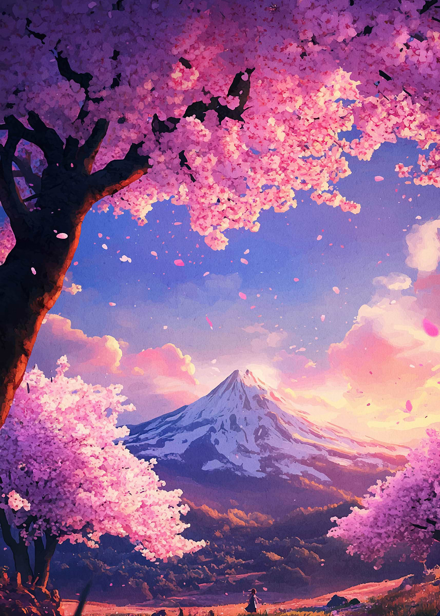 Cherry Blossom Mountain' Poster, picture, metal print, paint