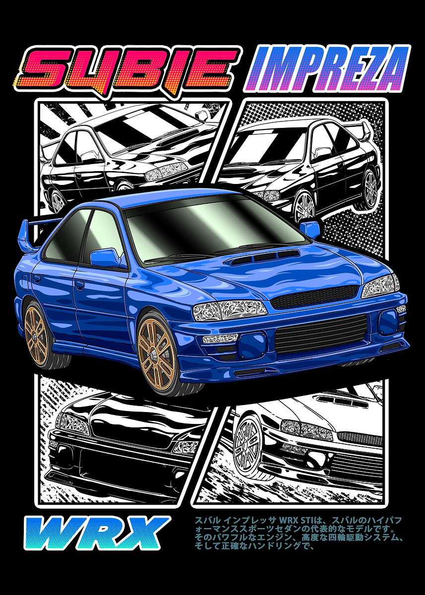 JDM Subie Impreza WRX 22B Comic Style ' Poster, picture, metal