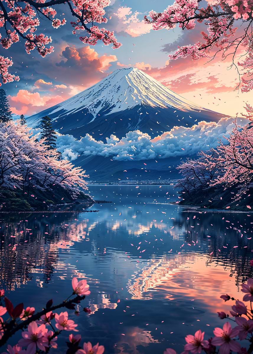 Peaceful Morning at Mount Fuji — from the Soul Of Japan collection, a Pixaverse metal print