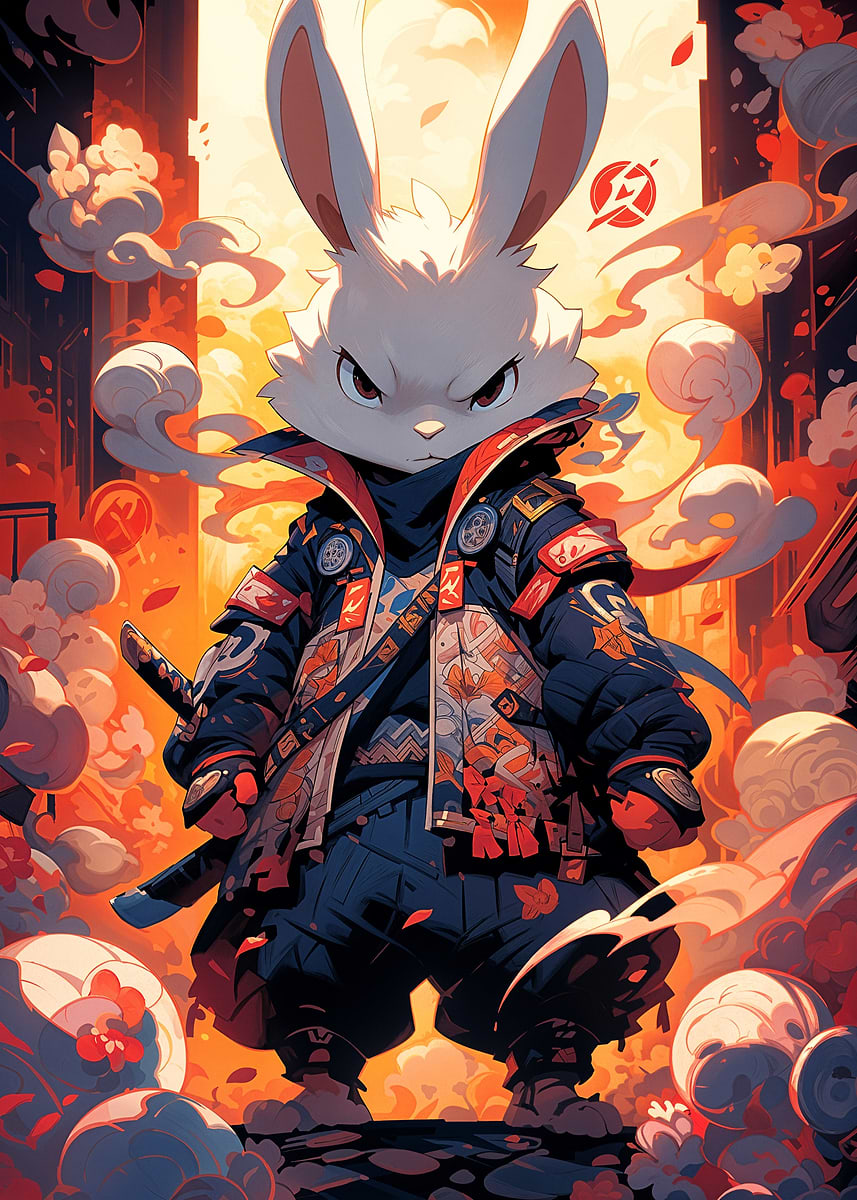 Rabbit Samurai' Poster, picture, metal print, paint by SuperNova