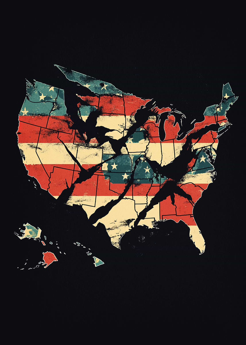 'Cracked USA Map' Poster, picture, metal print, paint by Higgins ...