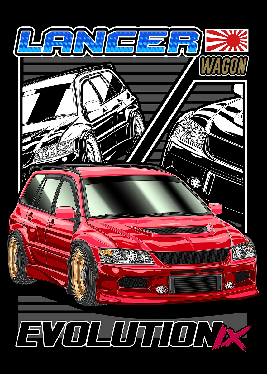 Mitsubishi Lancer Evolution 9 Wagon Comic Style Poster, Picture