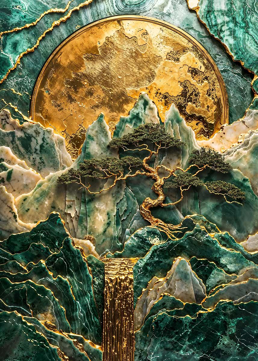 Mountain Monarch's Realm — from the Abstract Nature Kintsugi collection, a Pixaverse metal print