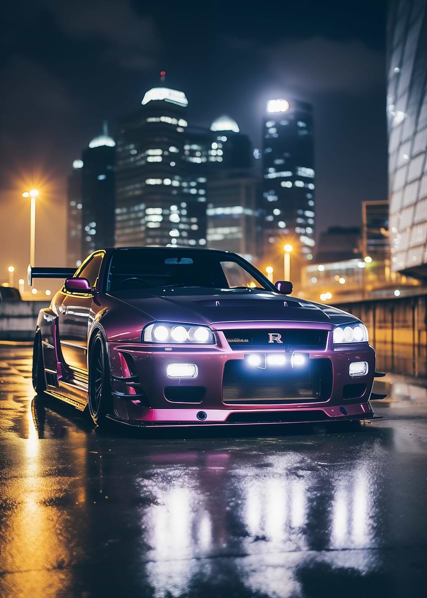 Nissan Skyline R34 Night Shot Poster Picture Metal Print Paint By nissan-skyline-r34-night-shot-poster-picture-metal-print-paint-by