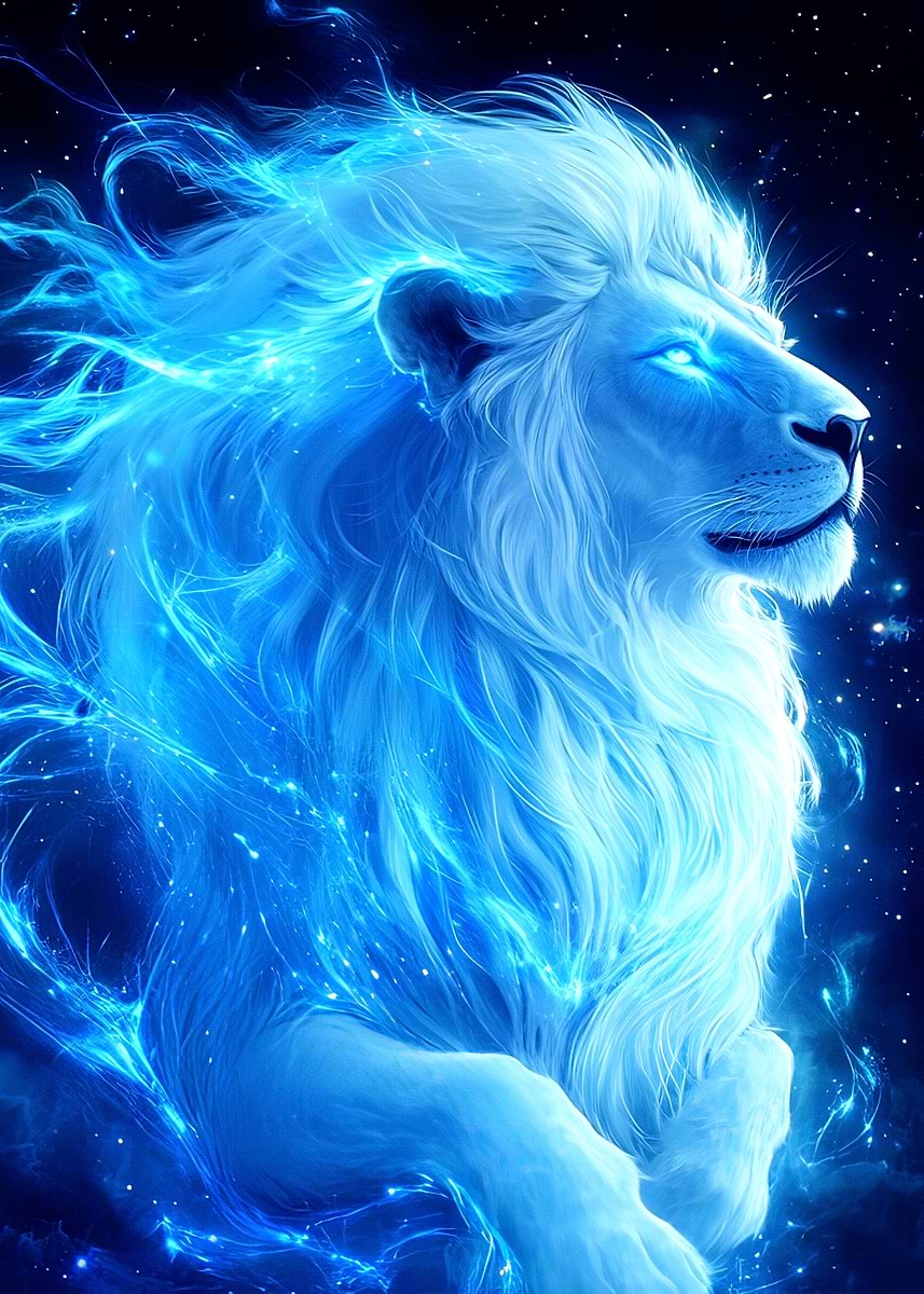 Blue Flame Lion' Poster, picture, metal print, paint by Sunny