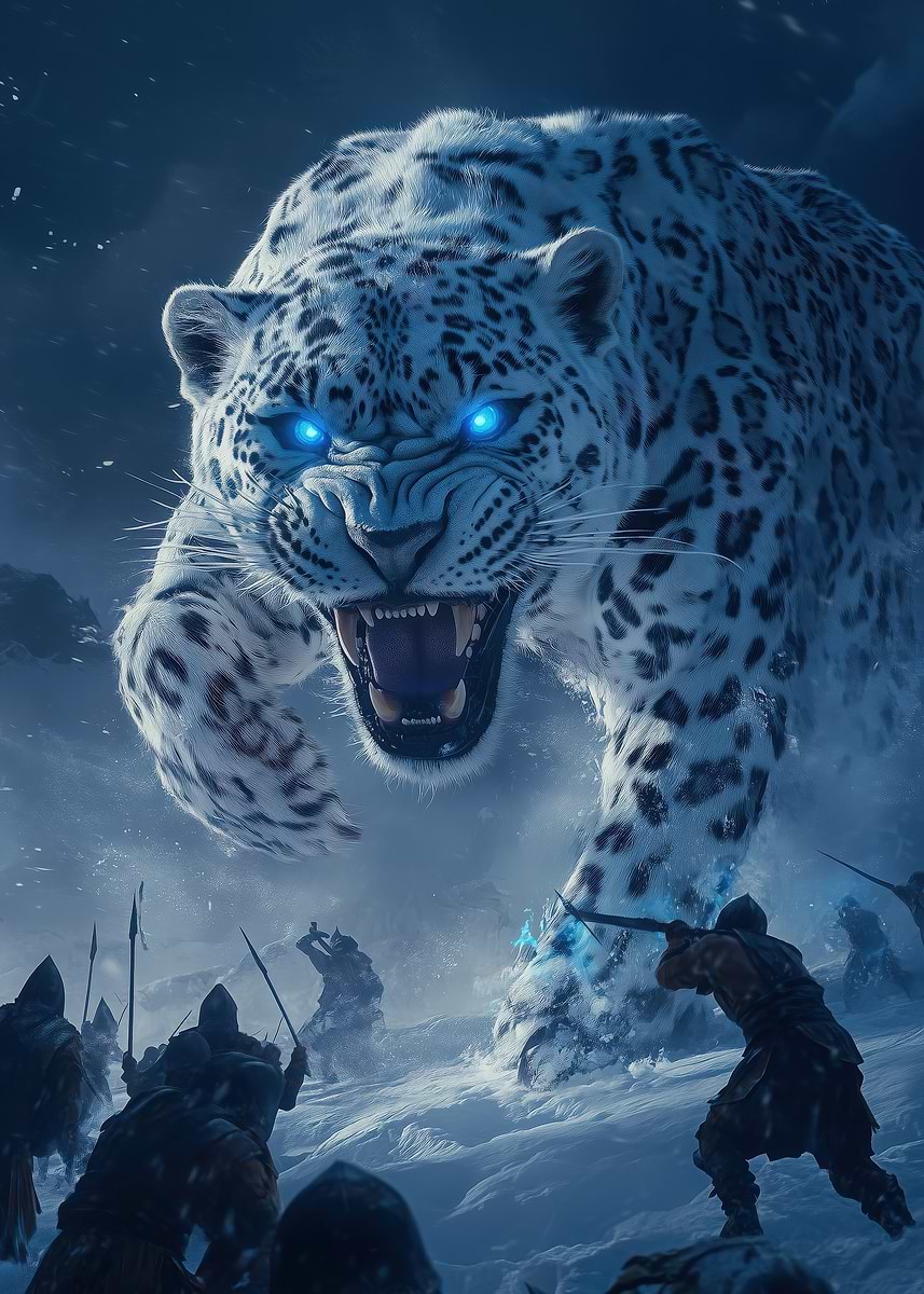 'Snow Leopard Attack' Poster, picture, metal print, paint by Wallpieces ...