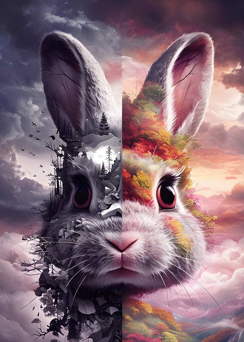 'Rabbit Nature Collage' Poster, picture, metal print, paint by ...