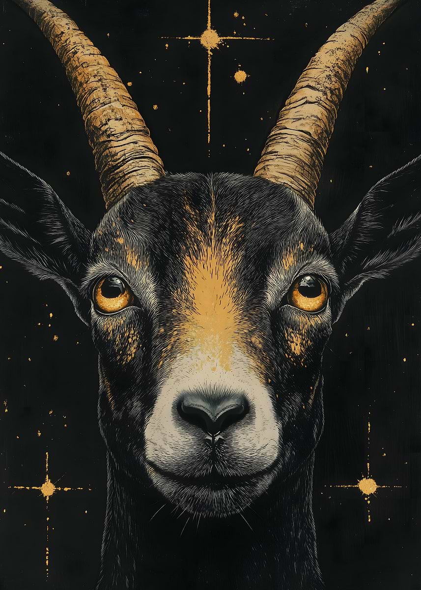 Golden Goat Portrait' Poster, picture, metal print, paint by