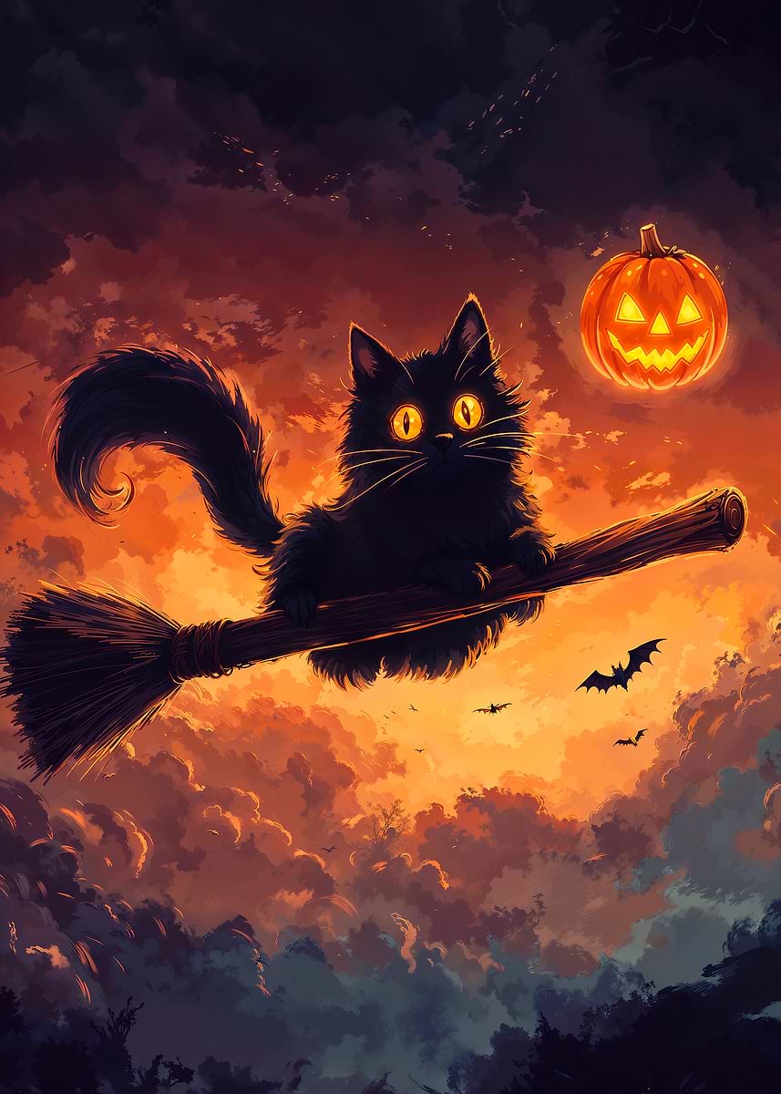 Displate ディスプレイット黒化け猫　メタルポースター Black Cat Japanese Art' Poster, picture, metal print, paint by Pro