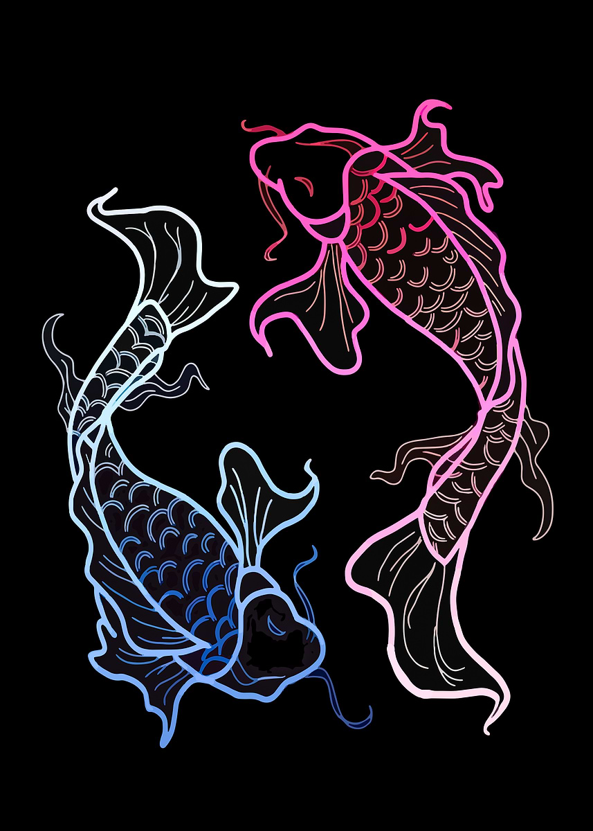 'Koi Fish Line Art' Poster, picture, metal print, paint by ballsss ...