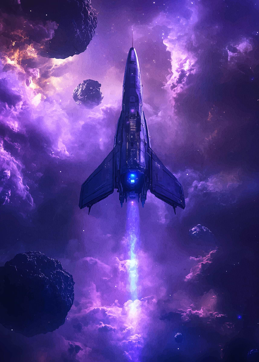 Spaceship in Nebula' Poster, picture, metal print, paint by
