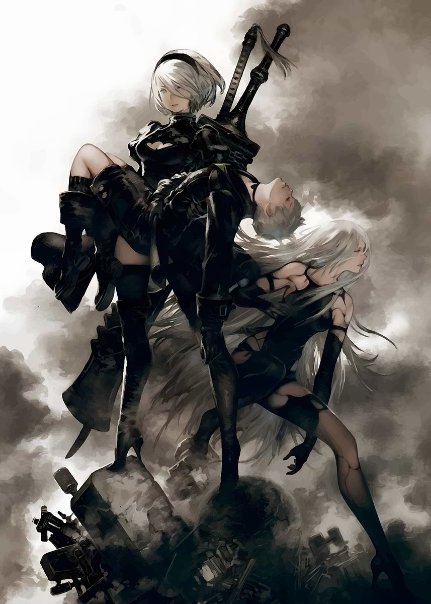 2B & 9S Nier Automata' Poster, picture, metal print, paint by