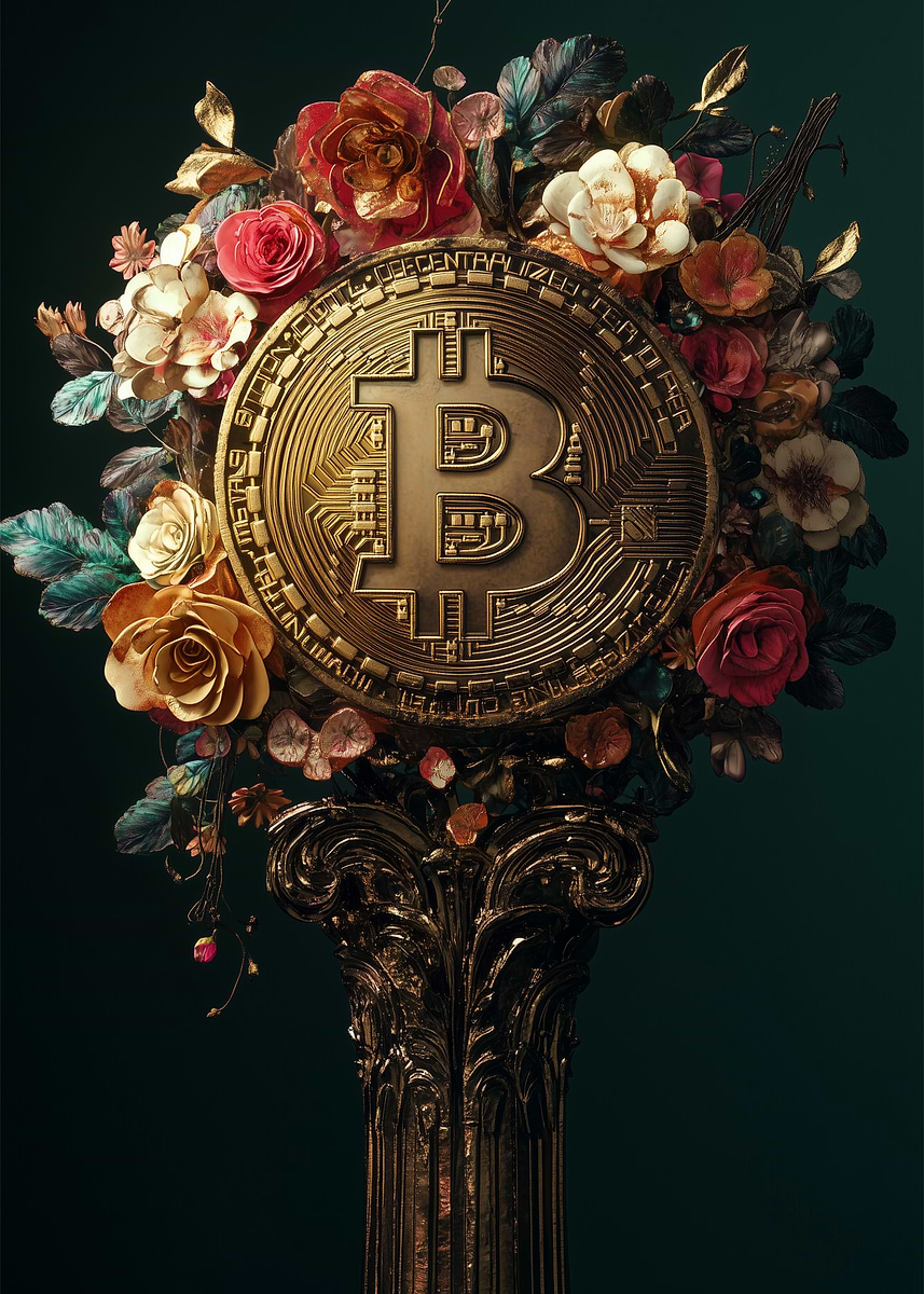 'Bitcoin Floral Emblem' Poster, picture, metal print, paint by Cee9inee ...