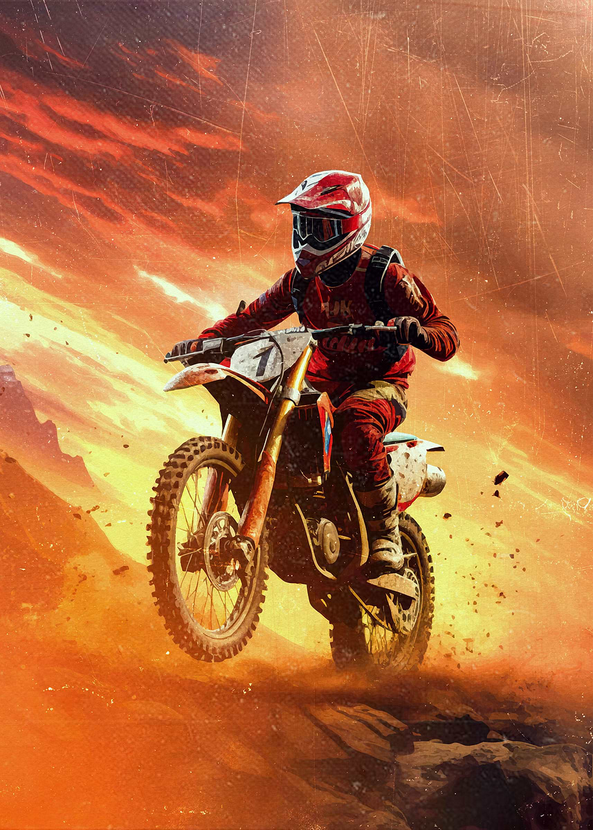 Mx Rider Poster 'Motocross Rider Sunset' Poster, picture, metal print, paint by Lee ...
