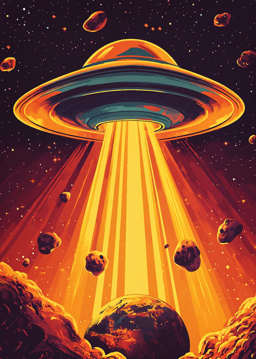 UFO Over Planet' Poster, picture, metal print, paint by Zarah