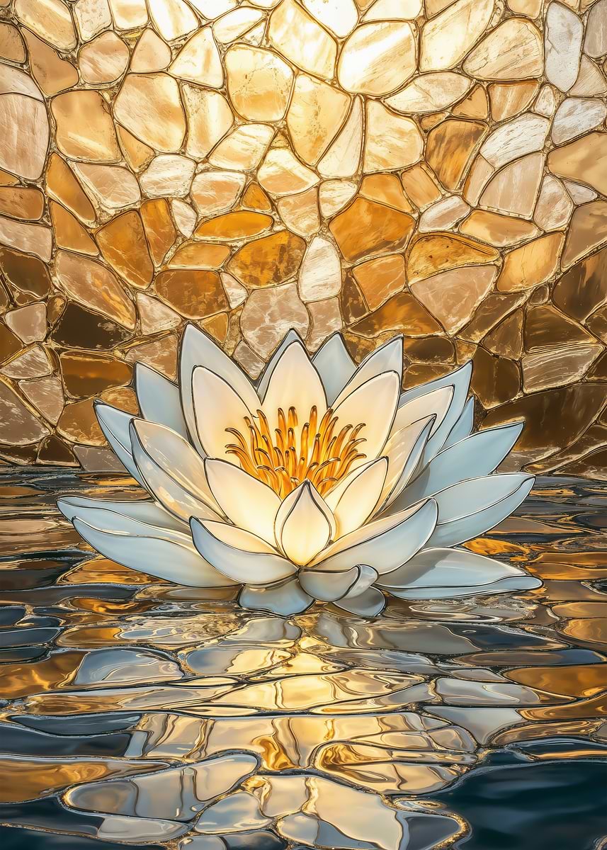Water Lily Golden Mosaic' Poster, picture, metal print, paint by