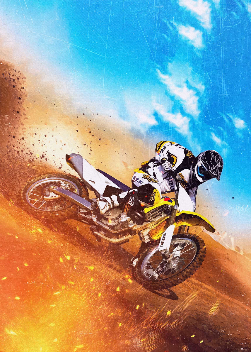 Mx Rider Poster 'Motocross Rider in Action' Poster, picture, metal print, paint by Lee ...